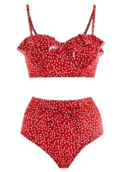 Ruffle Trim Bowknot Polka Dot Bikini Set -LICA Clothing Shop 1697854413892705398