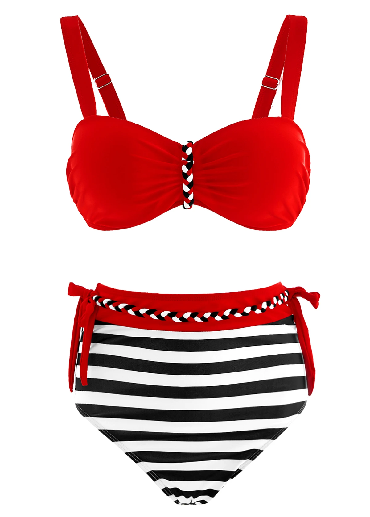 High Waisted Stripe Print Color Block Bikini Set 3 High Waisted Stripe Print Color Block Bikini Set - Image 3