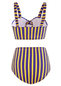 Striped High Waist Cross Front Cutout Bikini Set 7 Striped High Waist Cross Front Cutout Bikini Set -LICA Clothing Shop 1697864687839919294