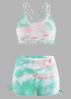 Tie Dye Drawstring Side High Waisted Bikini Set -LICA Clothing Shop 1698113176974090161