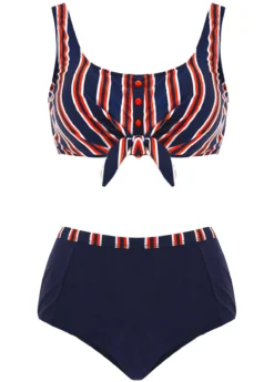 Bowknot Striped High Waisted Bikini Set -LICA Clothing Shop 1698203211654779268