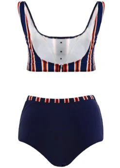 Bowknot Striped High Waisted Bikini Set -LICA Clothing Shop 1698203211927096538