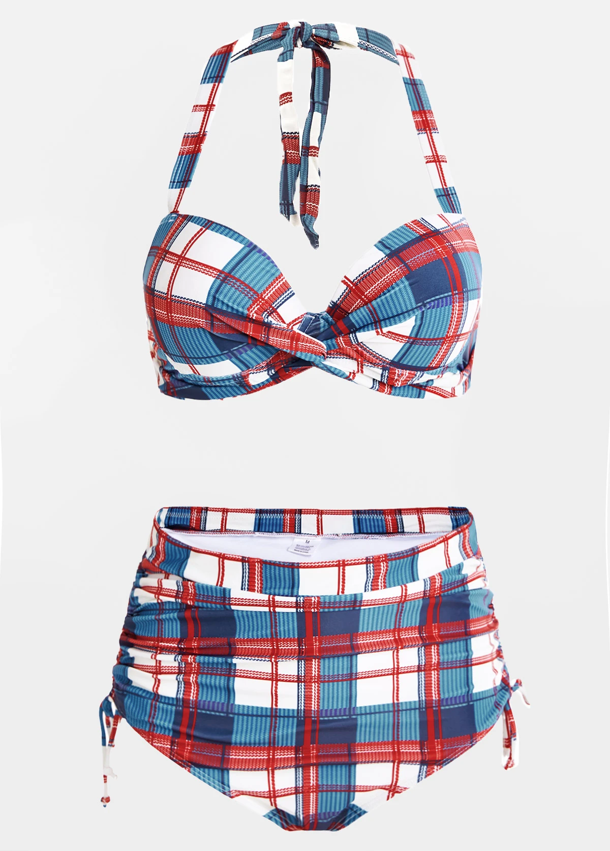 Plaid Print High Waisted Drawstring Side Bikini Set 3 Plaid Print High Waisted Drawstring Side Bikini Set - Image 3