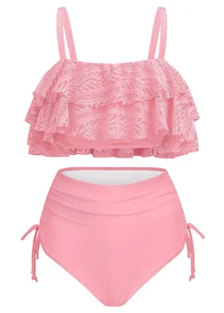 Patchwork High Waisted Light Pink Bikini Set -LICA Clothing Shop 1698289713224030093