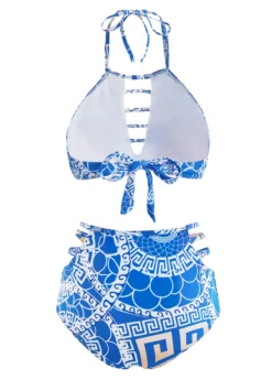 Geometric Print High Waisted Halter Bikini Set -LICA Clothing Shop 1698320149020006420