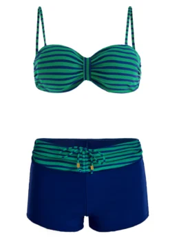 Mid Waist Striped Drawstring Detail Bikini Set 10 Mid Waist Striped Drawstring Detail Bikini Set -LICA Clothing Shop 1698650792758916388