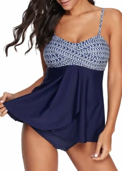 Crossover Hem Chevron Print Navy Blue Tankini Set -LICA Clothing Shop 218565 P 15512480404353