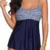 Crossover Hem Chevron Print Navy Blue Tankini Set