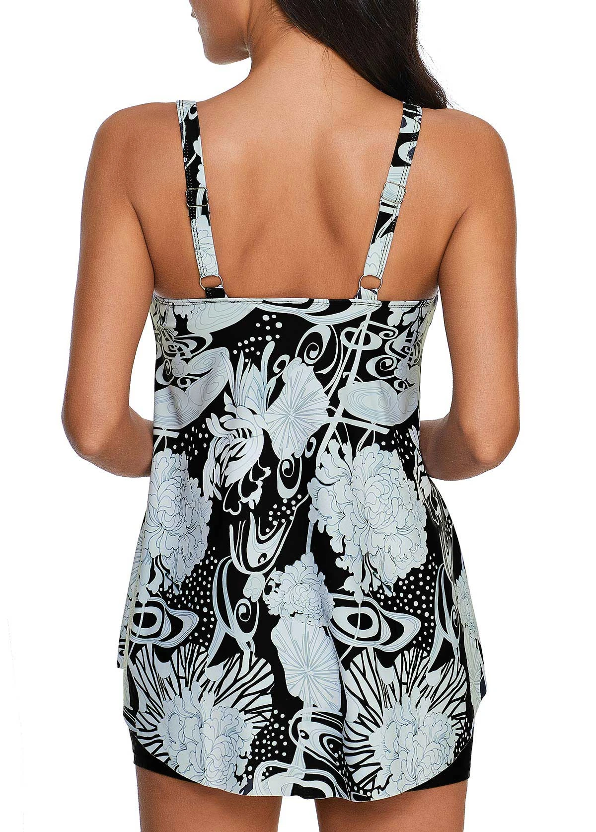 Asymmetric Hem Floral Print Strappy Swimdress And Shorts 2 Asymmetric Hem Floral Print Strappy Swimdress And Shorts - Image 2