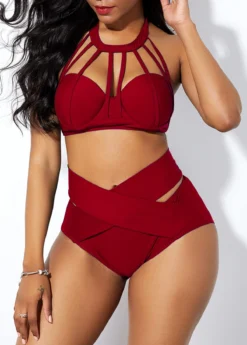Cross Front High Waist Cage Neck Bikini Set -LICA Clothing Shop 227466 P 15634988542982