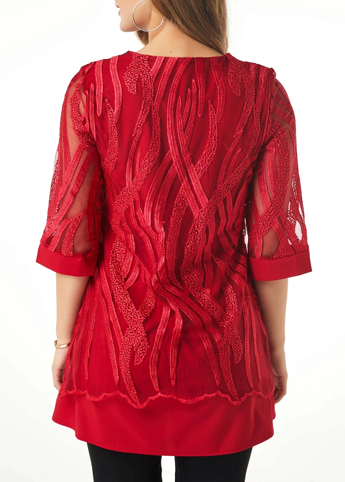 Lace Panel Layered Hem Button Detail T Shirt 2 Lace Panel Layered Hem Button Detail T Shirt - Image 2