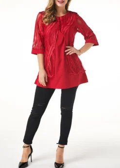 Lace Panel Layered Hem Button Detail T Shirt 10 Lace Panel Layered Hem Button Detail T Shirt -LICA Clothing Shop 230004 P 16285601451634