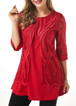 Lace Panel Layered Hem Button Detail T Shirt 9 Lace Panel Layered Hem Button Detail T Shirt -LICA Clothing Shop 230004 P 16285601455663