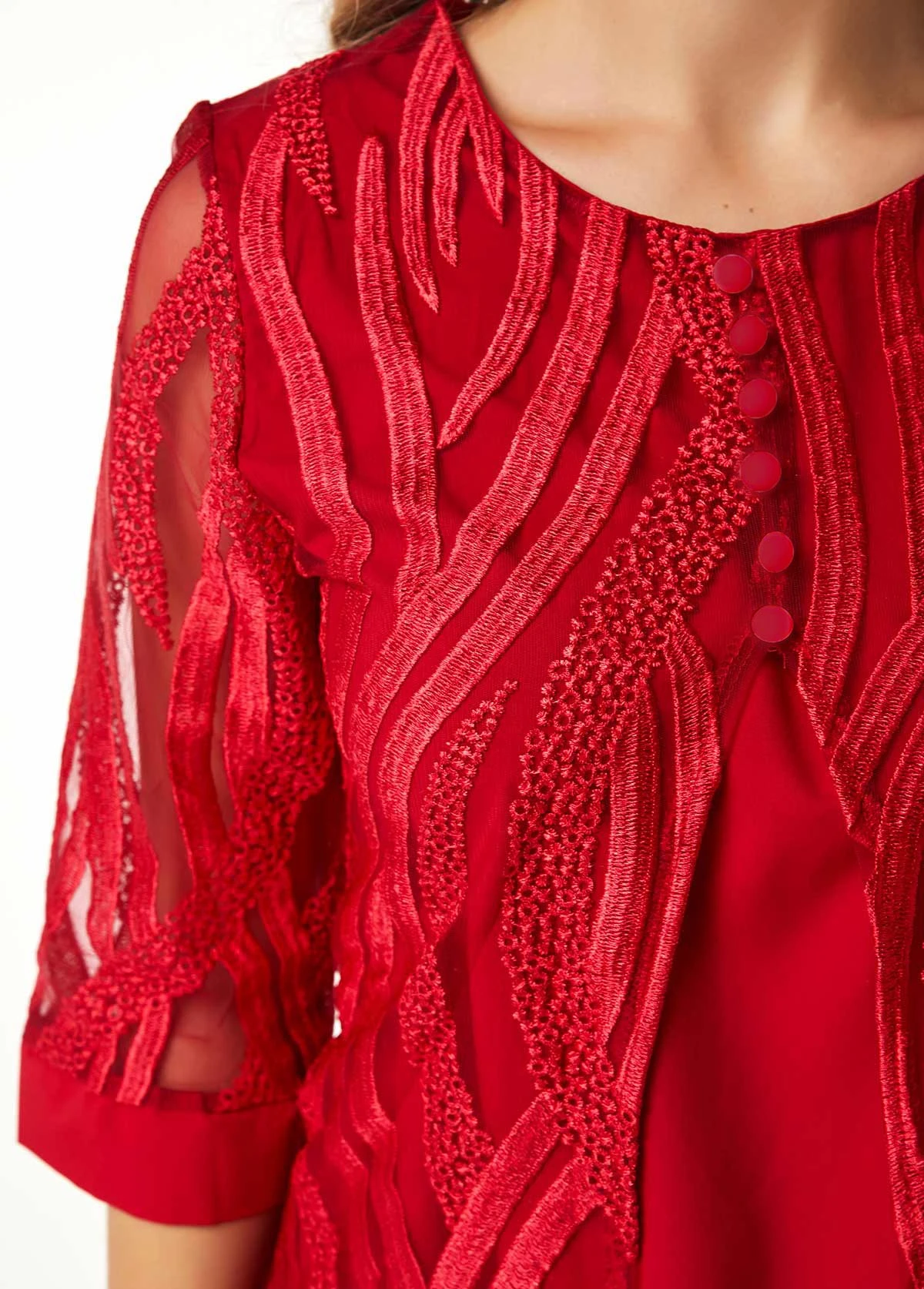 Lace Panel Layered Hem Button Detail T Shirt 6 Lace Panel Layered Hem Button Detail T Shirt - Image 6