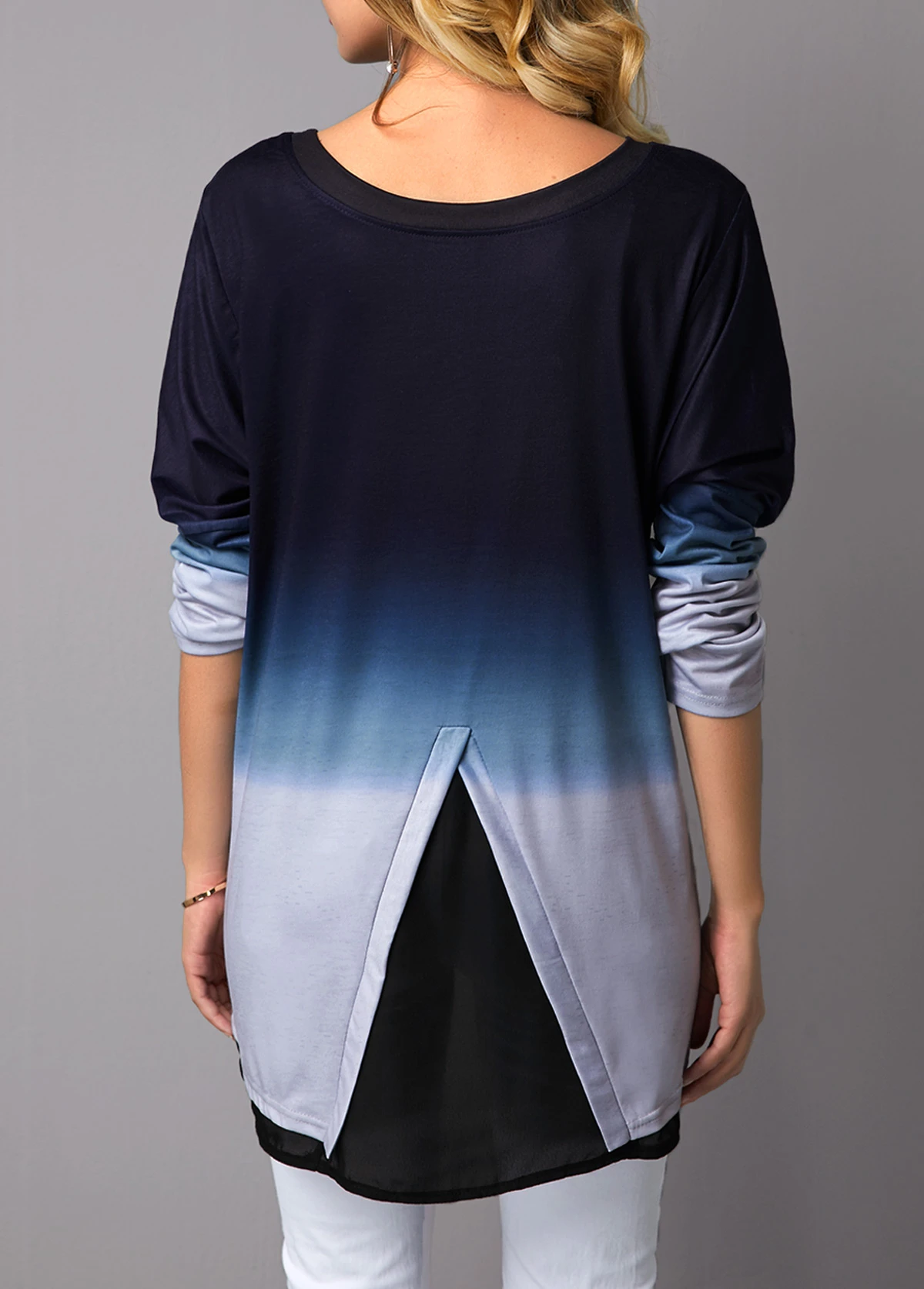 Long Sleeve Asymmetric Hem Round Neck T Shirt 2 Long Sleeve Asymmetric Hem Round Neck T Shirt - Image 2