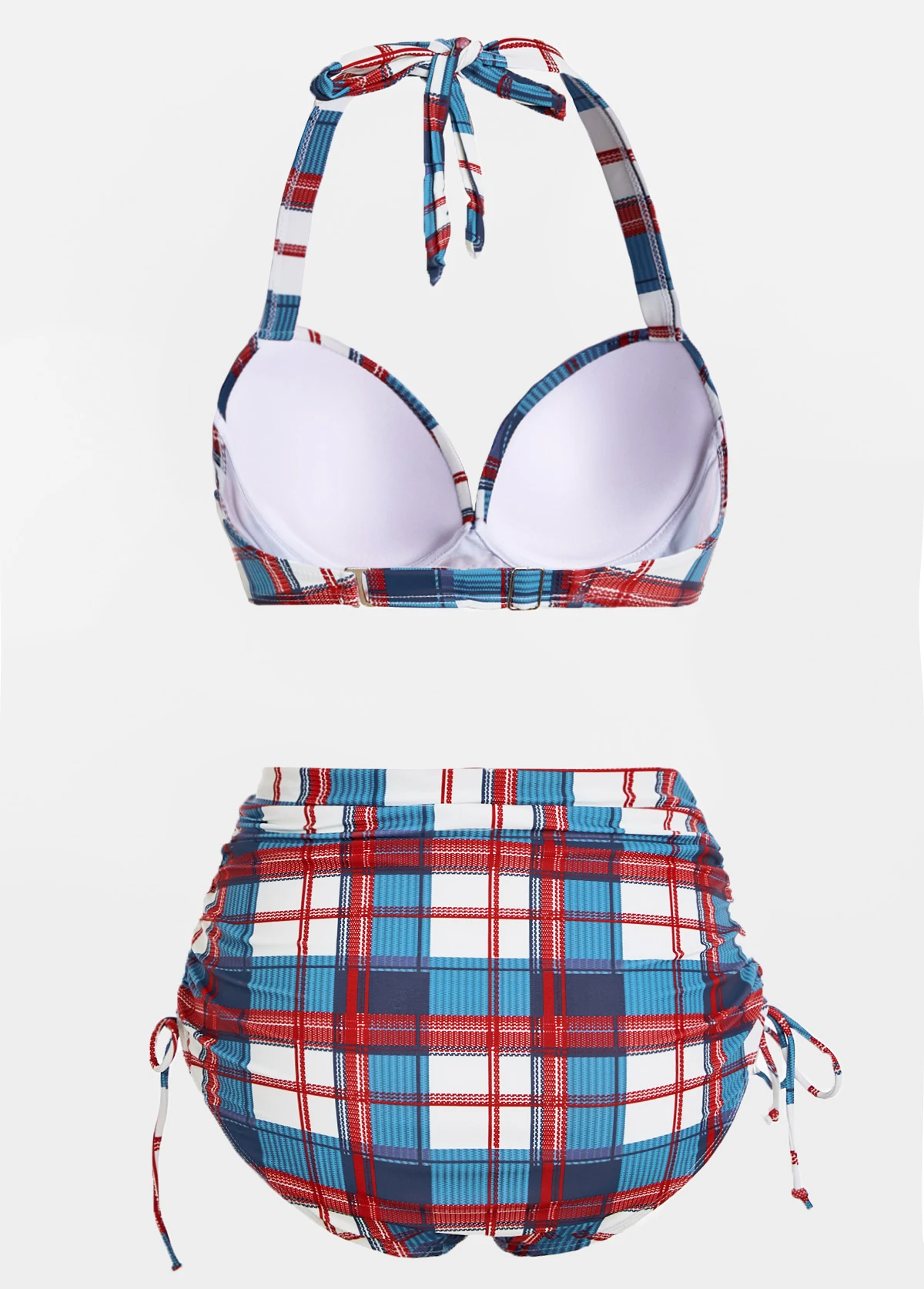 Plaid Print High Waisted Drawstring Side Bikini Set 2 Plaid Print High Waisted Drawstring Side Bikini Set - Image 2