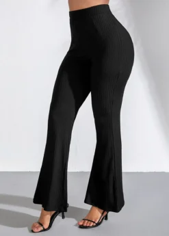 High Waist Black Elastic Flare Pants