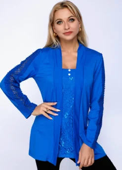 Lace Panel Long Sleeve Faux Two Piece T Shirt -LICA Clothing Shop 247580 P 15965299007383