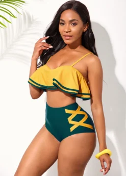 Ruffle Hem Contrast Spaghetti Strap High Waisted Bikini Set -LICA Clothing Shop 254902 P 16070457621002