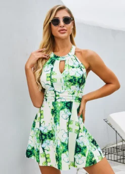 Keyhole Neckline Printed Strappy Back Swimdress And Shorts -LICA Clothing Shop 260309 P 16126791798264