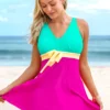 Color Block Wide Strap Swimdress And Shorts
