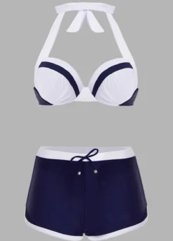 Contrast Knot Detail Halter Bikini Set