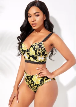 Baroque Print Lace Trim Bikini Set -LICA Clothing Shop 263117 P 16106871734792