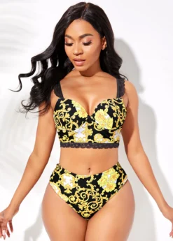 Baroque Print Lace Trim Bikini Set -LICA Clothing Shop 263117 P 16106871736643