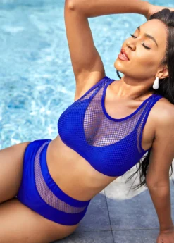 Blue Net Stitching High Waisted Bikini Set -LICA Clothing Shop 263727 P 16141352569310