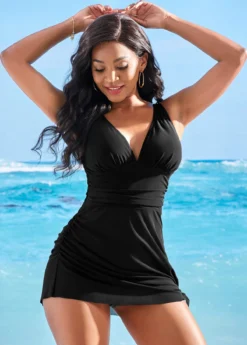 Tie Side Shirred V Neck Solid Swimdress And Panty 8 Tie Side Shirred V Neck Solid Swimdress And Panty -LICA Clothing Shop 265245 P 16225107574023