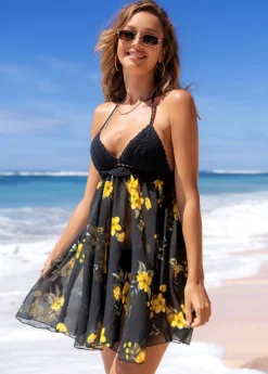 Chiffon Panel Floral Print Halter Swimdress And Panty -LICA Clothing Shop 265295 P 16154461901023
