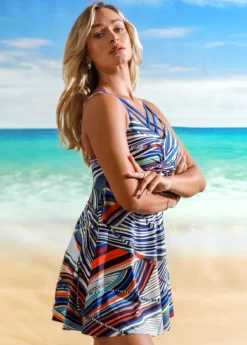 Cross Strap Twist Front Printed Swimdress And Shorts -LICA Clothing Shop 266488 P 16213243214384