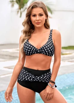 Polka Dot Spaghetti Strap Twist Front Bikini Set -LICA Clothing Shop 266510 P 16153726643514