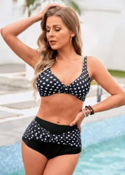 Polka Dot Spaghetti Strap Twist Front Bikini Set -LICA Clothing Shop 266510 P 16153726648133