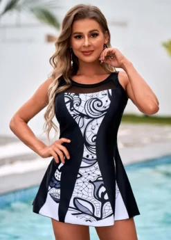 Printed Cutout Back Round Neck Swimdress And Panty -LICA Clothing Shop 266511 P 16156865225533