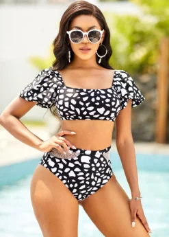Geometric Print Lantern Sleeve Bikini Set -LICA Clothing Shop 266687 P 16188871274274