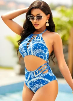 Geometric Print High Waisted Halter Bikini Set -LICA Clothing Shop 267089 P 16429912830442