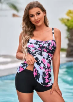 Floral Print Spaghetti Strap Cross Front Tankini Set -LICA Clothing Shop 267148 P 16156864507792