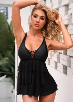 Lace Up Layered Ruffle Hem Swimdress And Panty 9 Lace Up Layered Ruffle Hem Swimdress And Panty -LICA Clothing Shop 269008 P 16161406581984