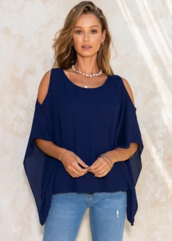 Cold Shoulder Chiffon Ruffle Sleeve T Shirt 8 Cold Shoulder Chiffon Ruffle Sleeve T Shirt -LICA Clothing Shop 270354 P 16208685631612