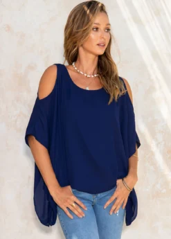 Cold Shoulder Chiffon Ruffle Sleeve T Shirt 7 Cold Shoulder Chiffon Ruffle Sleeve T Shirt -LICA Clothing Shop 270354 P 16208685639200