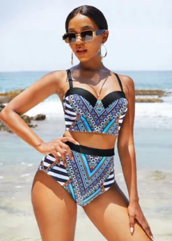 Tribal Print High Waisted Bikini Set