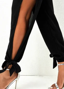 Side Slit Drawstring Waist Black Pants -LICA Clothing Shop 271332 P 16479995922264
