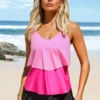 Layered Hem Contrast Wide Strap Tankini Set