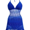 Lace Stitching Solid Halter Swimdress And Panty