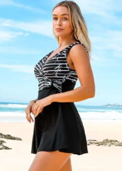 Striped Wide Strap Cross Front Swimdress And Shorts -LICA Clothing Shop 272261 P 16218211222763