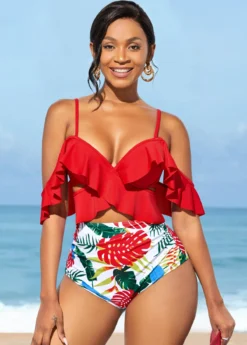 High Waisted Spaghetti Strap Flounce Bikini Set -LICA Clothing Shop 272543 P 16248752142833