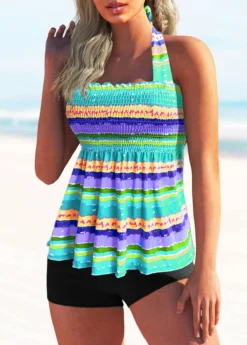 Tie Back Rainbow Stripe Smocked Tankini Set -LICA Clothing Shop 274486 P 1621305324599