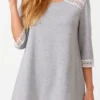 Lace Patchwork Three Quarters Sleeve Round Neck T Shirt