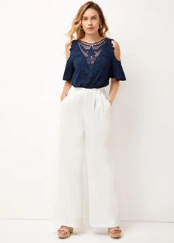 Lace Stitching Cold Shoulder Cross Strap T Shirt -LICA Clothing Shop 276846 P 16279552844826